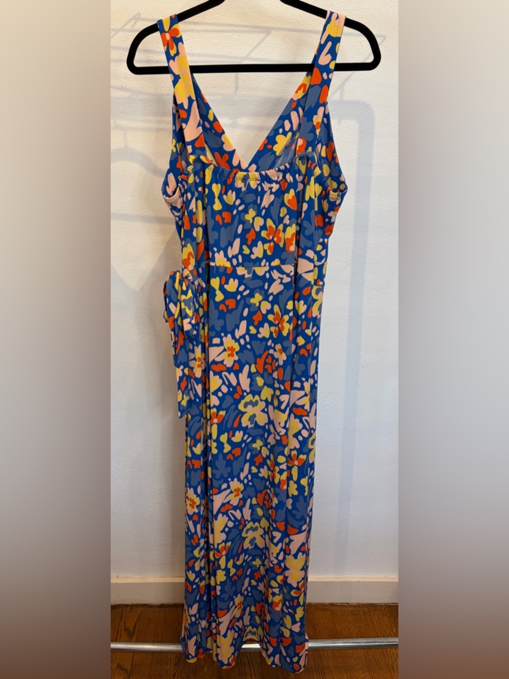 Market & Spruce Blue Floral Wrap Dress with Yellow and Orange Accents - Picture 3 of 5